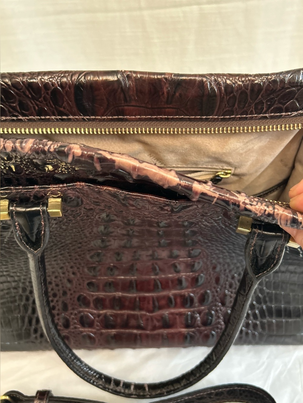 Brahmin Priscilla Classic Dark Brown Croc-Embossed Structured Satchel Handbag - Picture 15 of 16